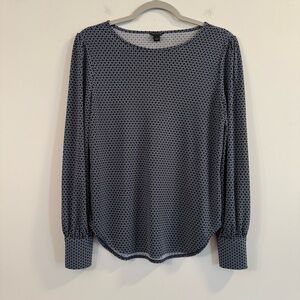 Ann Taylor Navy Blue Patterned Blouse